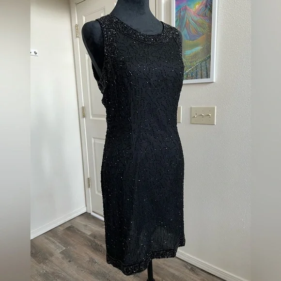 Laurence Kazar Beaded Cocktail Formal Silk Dress - Picture 2 of 11